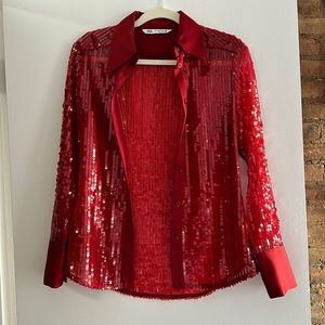 Zara red sequin blouse